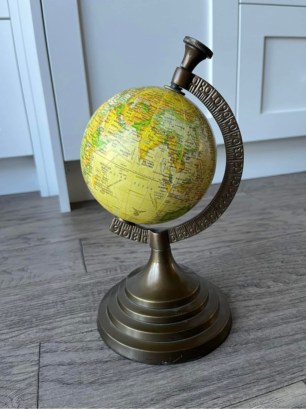 Vintage-Style Yellow Desktop Globe with Brass Tone Stand